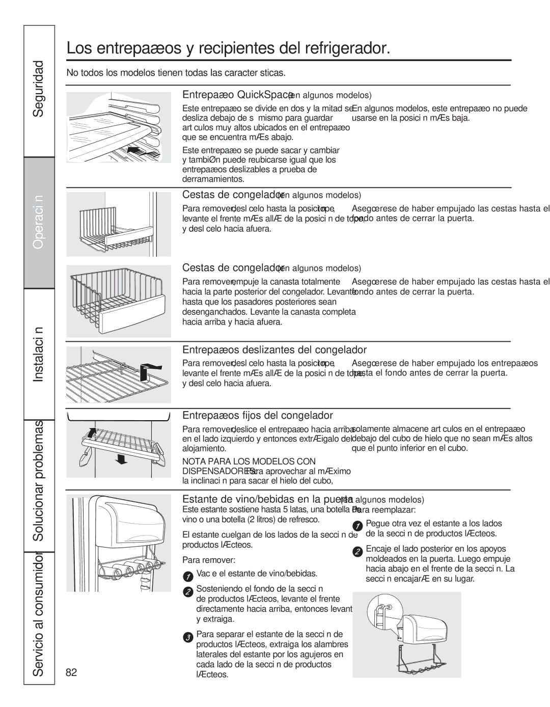 GE 200D8074P044 Instalación Servicio al consumidor Solucionar problemas, Entrepaño QuickSpace en algunos modelos 