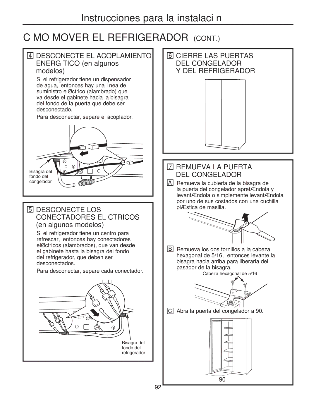 GE 200D8074P044 Desconecte EL Acoplamiento, DEL Congelador, Remueva LA Puerta, Desconecte LOS, Conectadores Eléctricos 