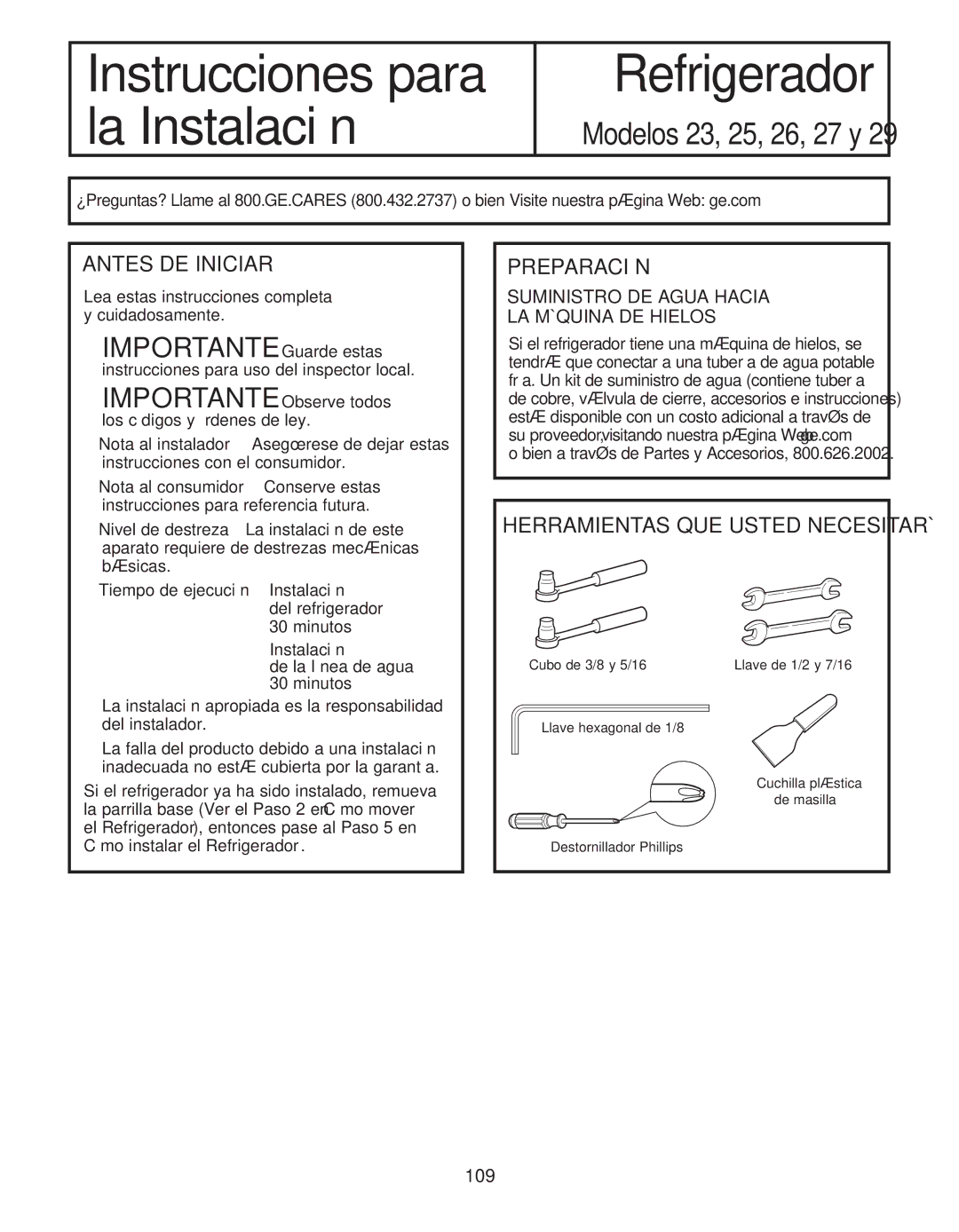 GE 200D8074P050 installation instructions Antes DE Iniciar, Preparación, Lea estas instrucciones completa y cuidadosamente 