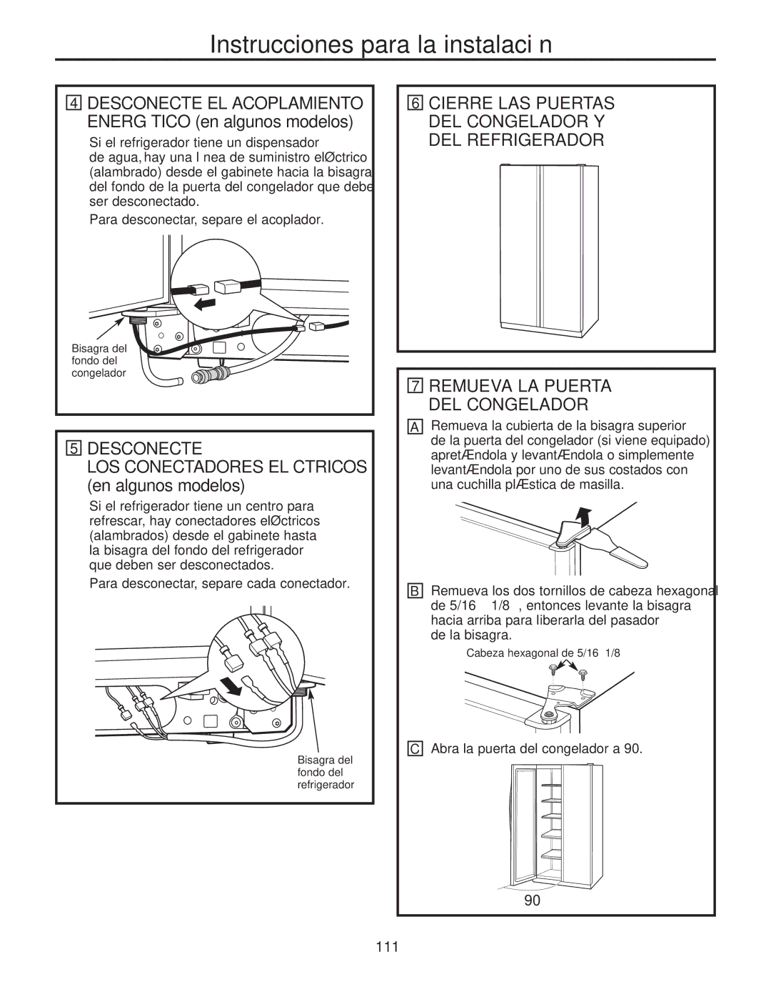 GE 200D8074P050 Desconecte, Si el refrigerador tiene un dispensador, LOS Conectadores Eléctricos en algunos modelos 