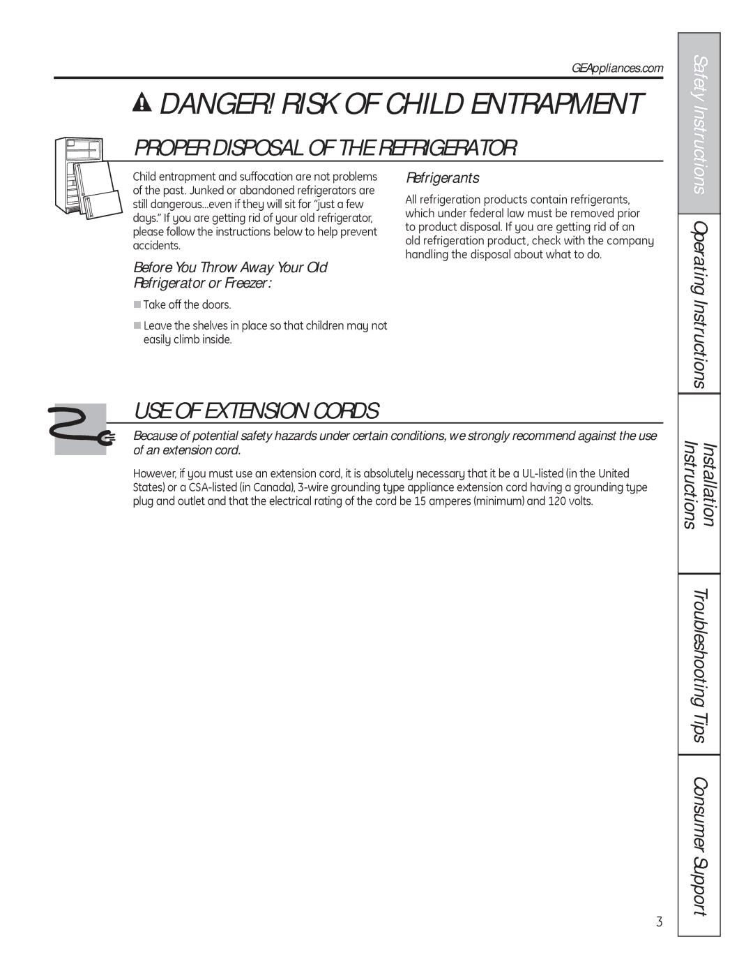 GE 200D8074P050 installation instructions Troubleshooting Tips Consumer Support, Refrigerants, GEAppliances.com 