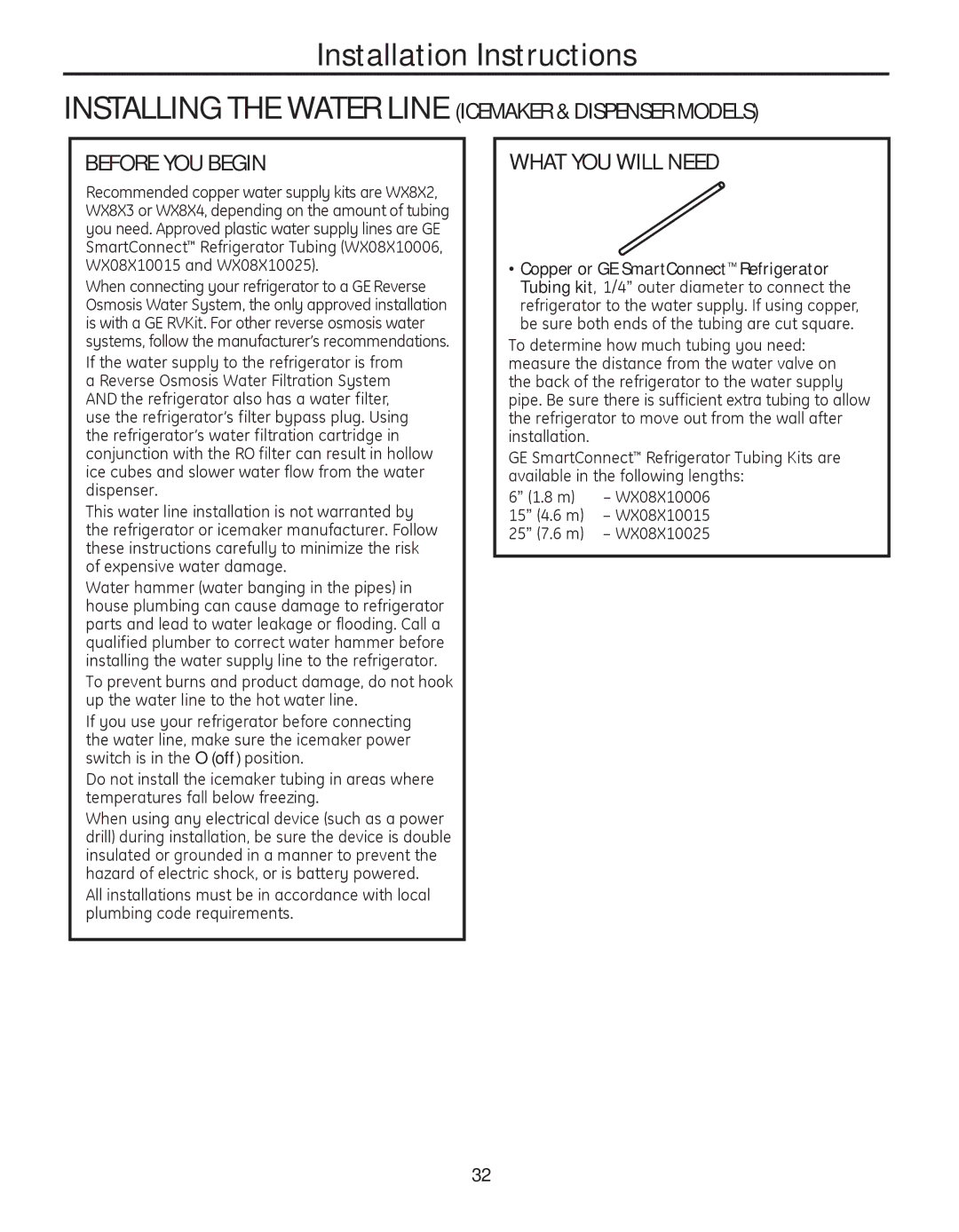 GE 200D8074P050 installation instructions Copper or GE SmartConnect Refrigerator 