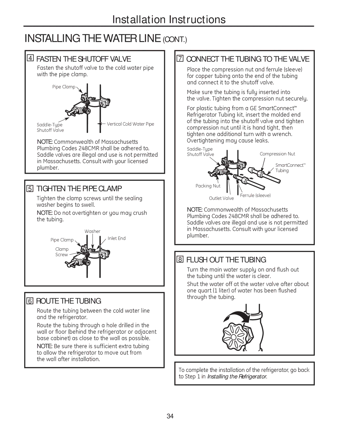 GE 200D8074P050 installation instructions Installing the Water Line 