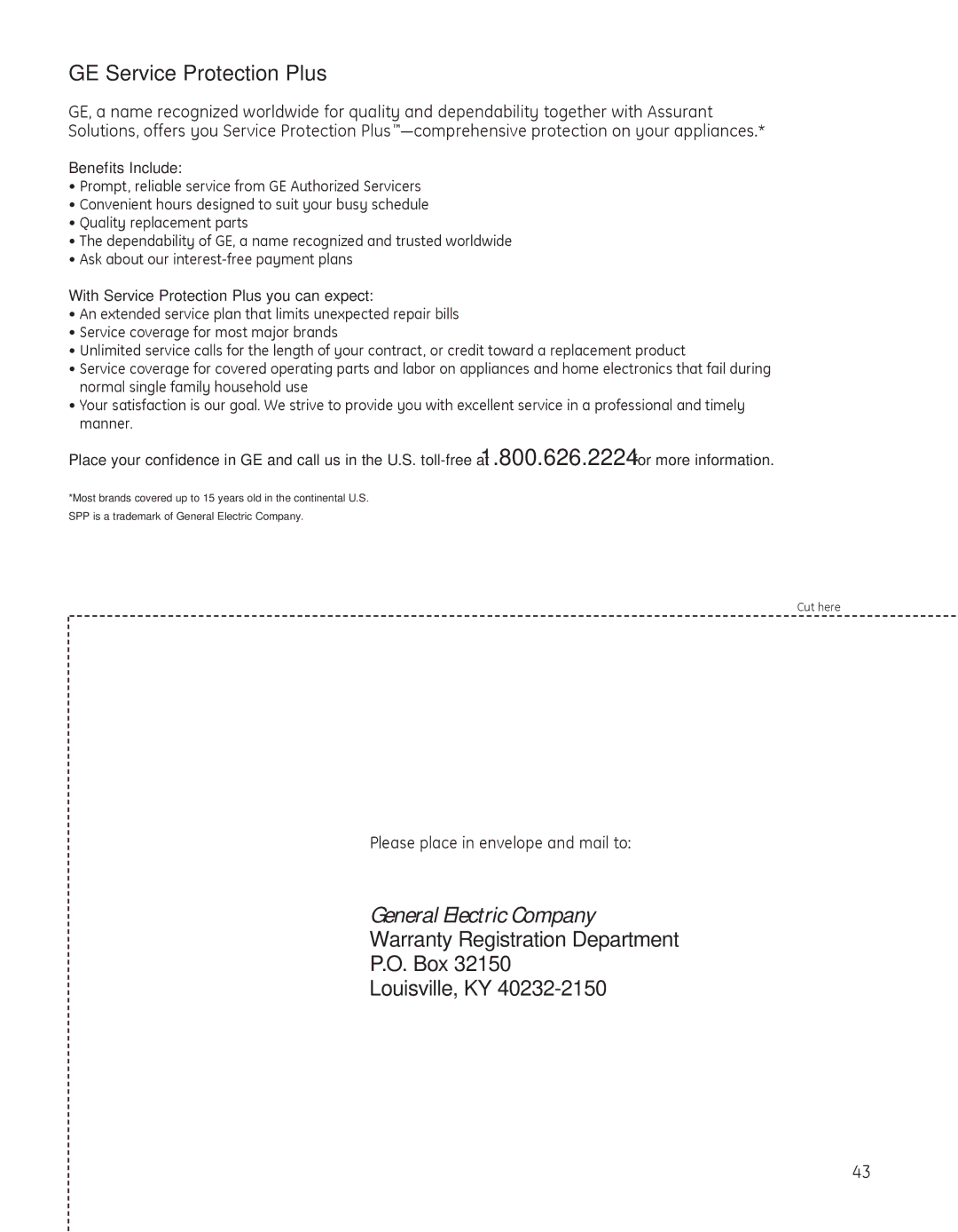 GE 200D8074P050 installation instructions GE Service Protection Plus, Please place in envelope and mail to 