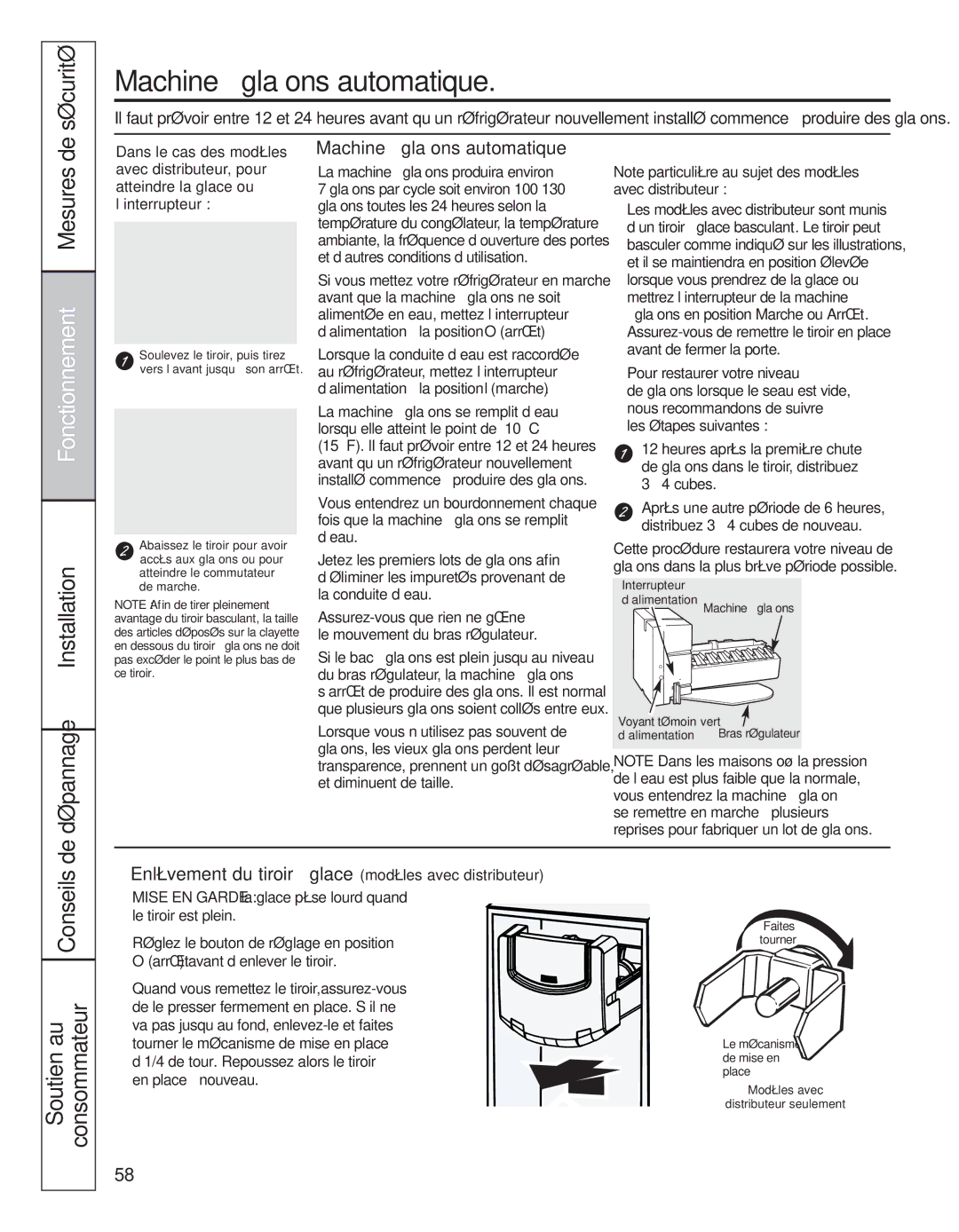 GE 200D8074P050 Machine à glaçons automatique, Installation De dépannage, ConsommateurSoutien au Conseils 