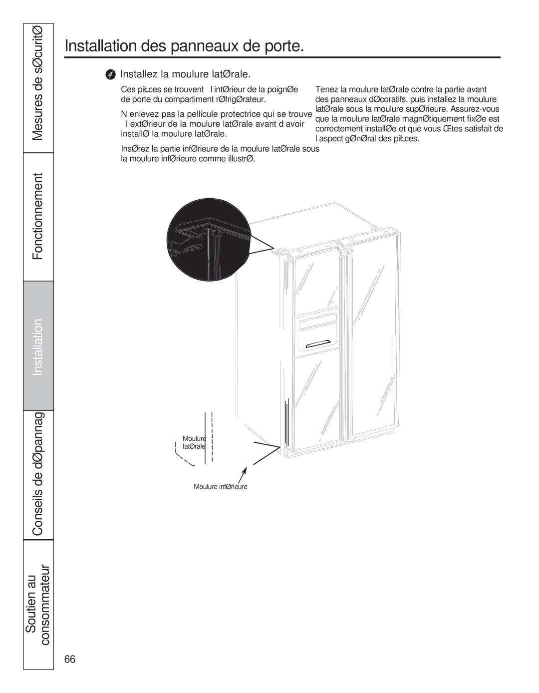 GE 200D8074P050 installation instructions Mesures de, Installez la moulure latérale 