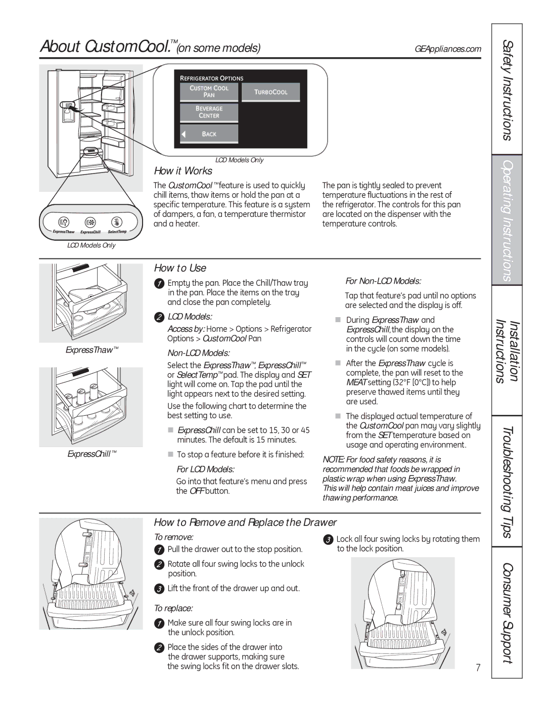 GE 200D8074P050 About CustomCool.on some models, Instructions Operating, Consumer Support, Troubleshooting 