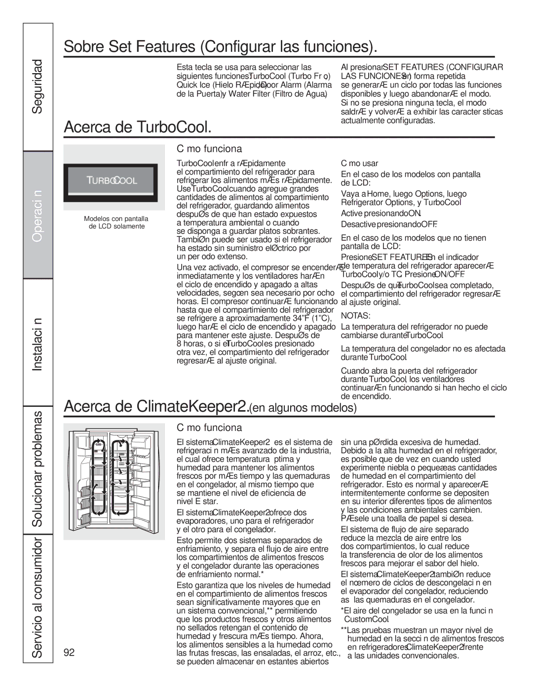 GE 200D8074P050 installation instructions Sobre Set Features Configurar las funciones, Acerca de TurboCool, Cómo funciona 