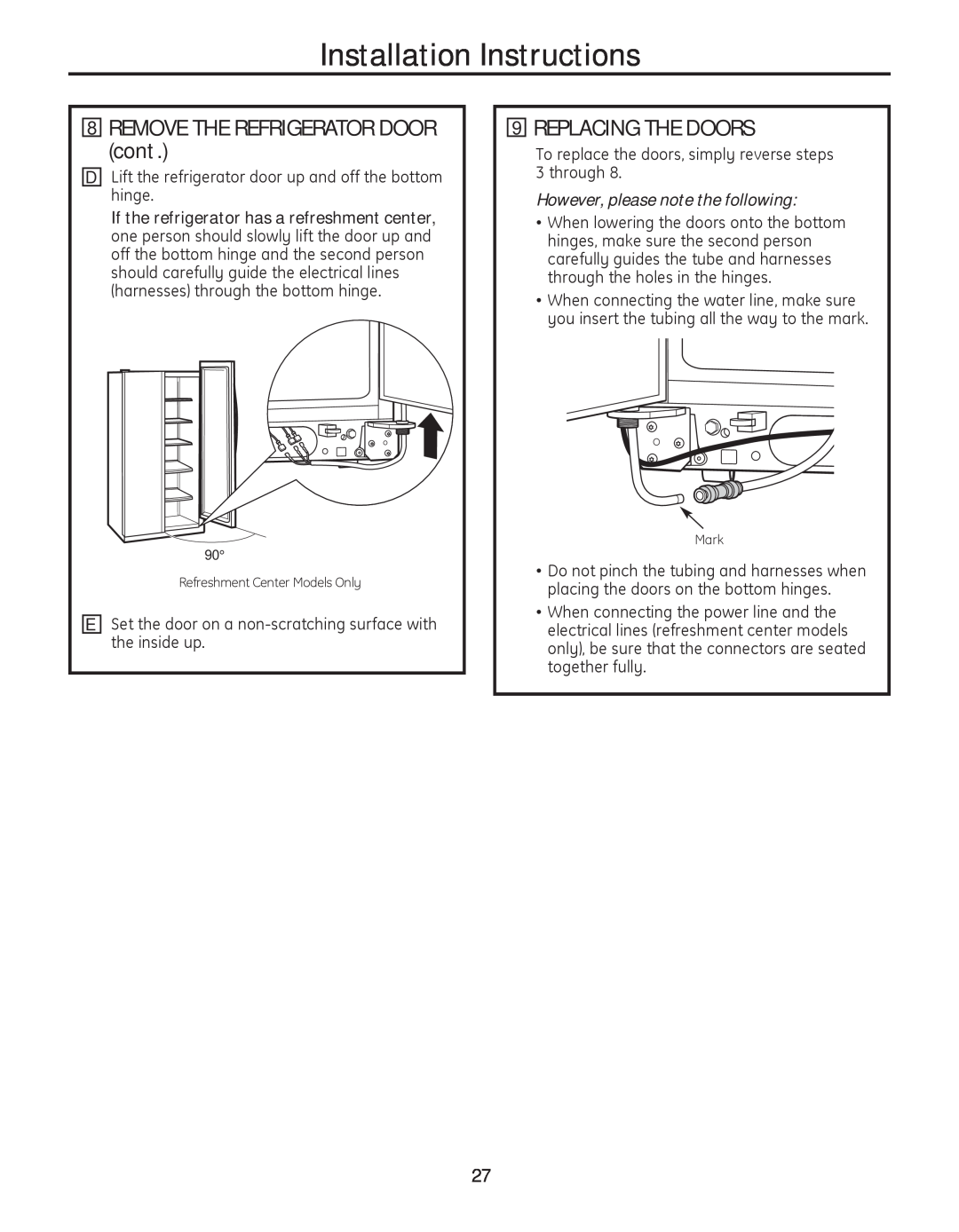 GE 200D8074P050 Replacing The Doors, However, please note the following, Installation Instructions, Mark 