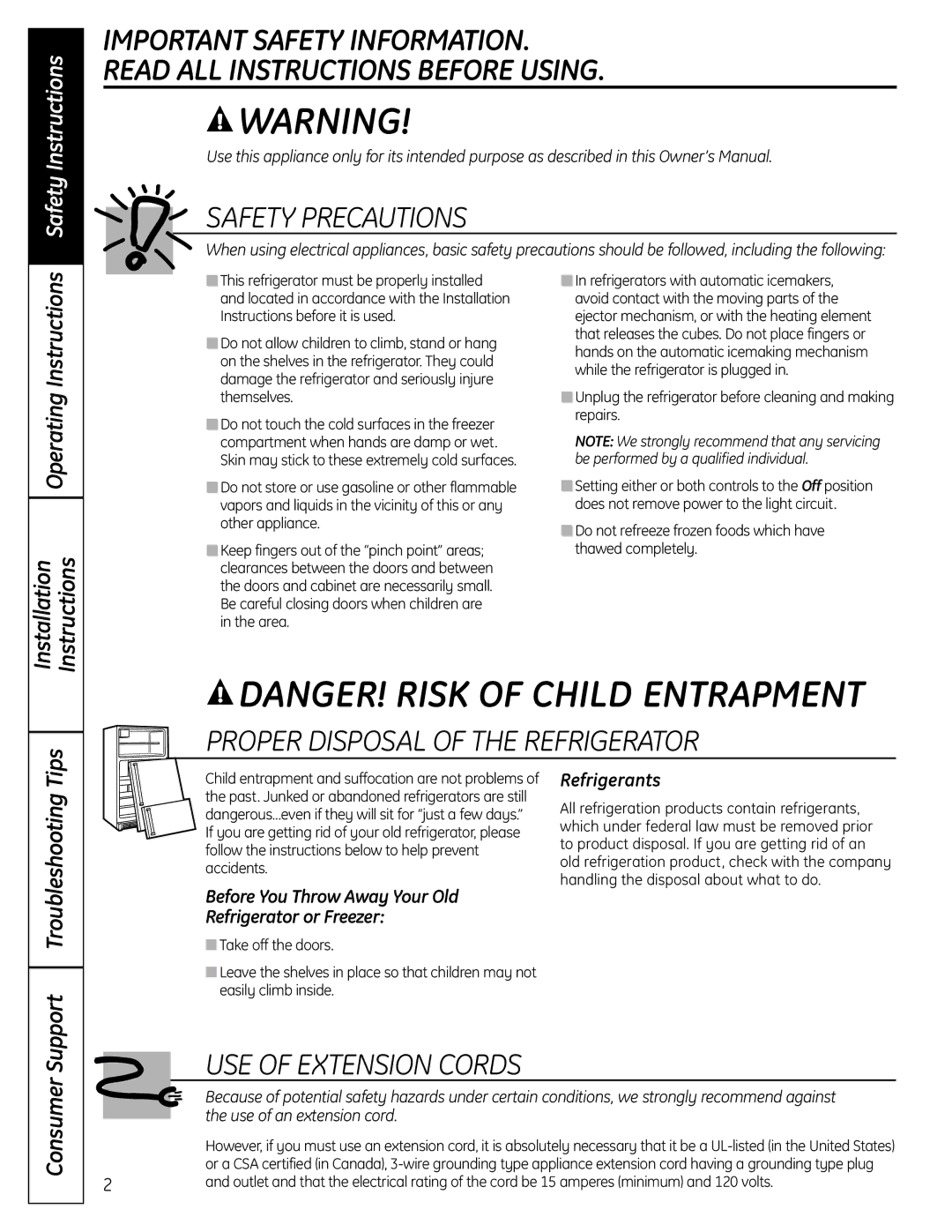 GE 200D9366P004 operating instructions Before You Throw Away Your Old, Refrigerator or Freezer 