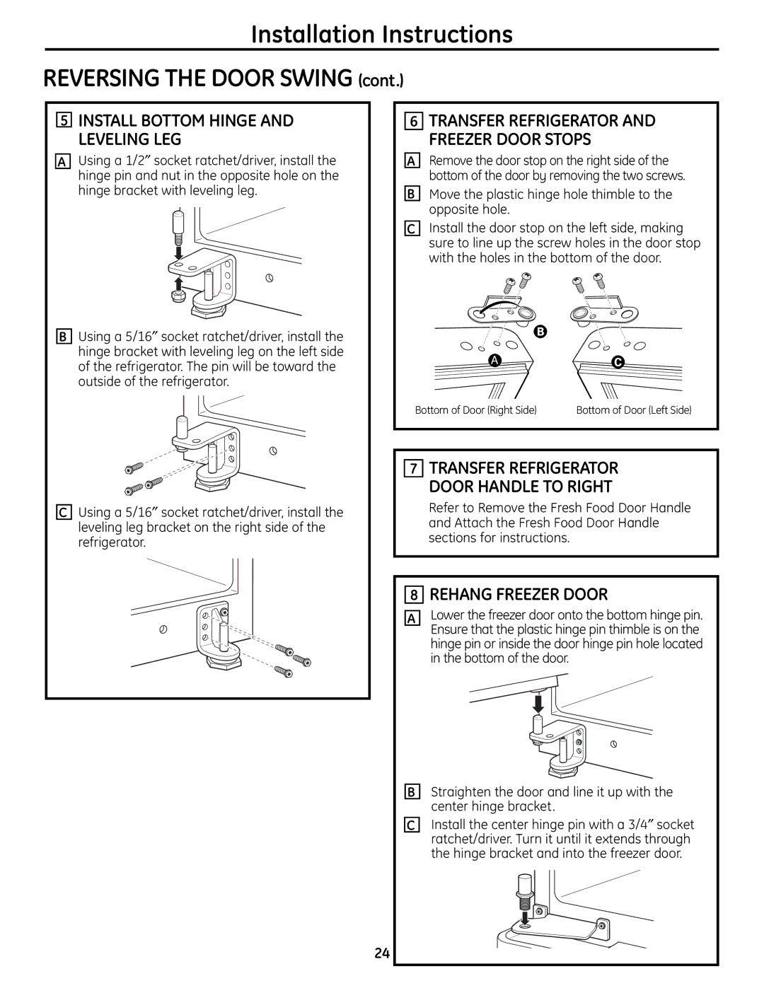 GE 200D9366P004 operating instructions Rehangfreezerdoor, Transfer Refrigerator Doorhandle Toright 