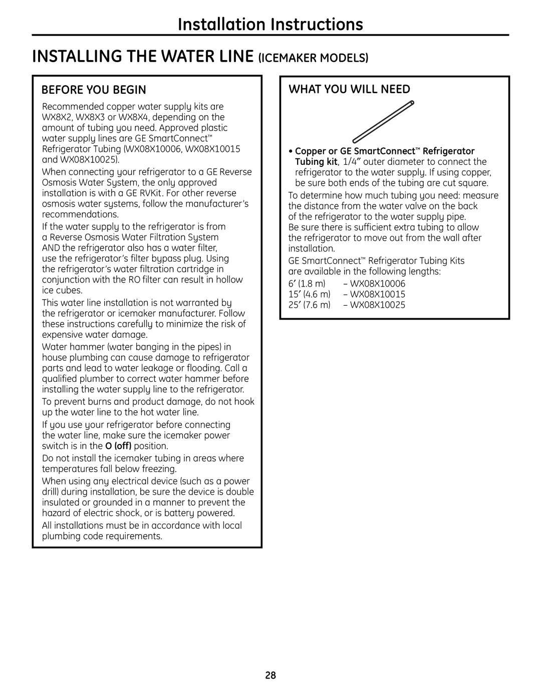 GE 200D9366P004 operating instructions Installing the Water Line Icemaker Models, What YOU will Need 