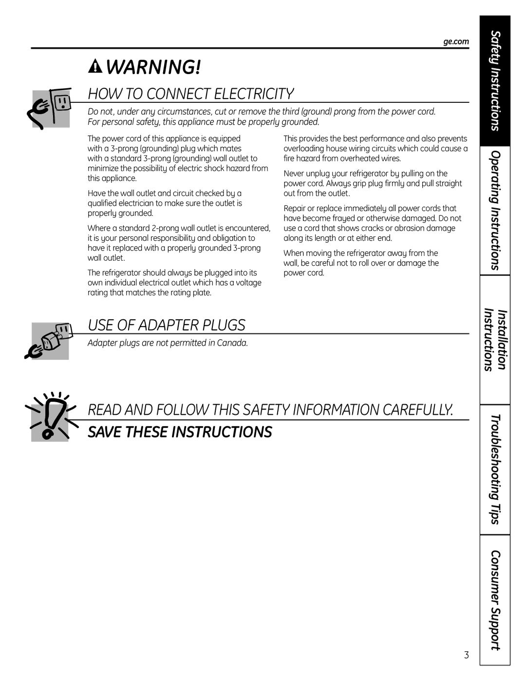 GE 200D9366P004 operating instructions HOW to Connect Electricity, Ge.com 