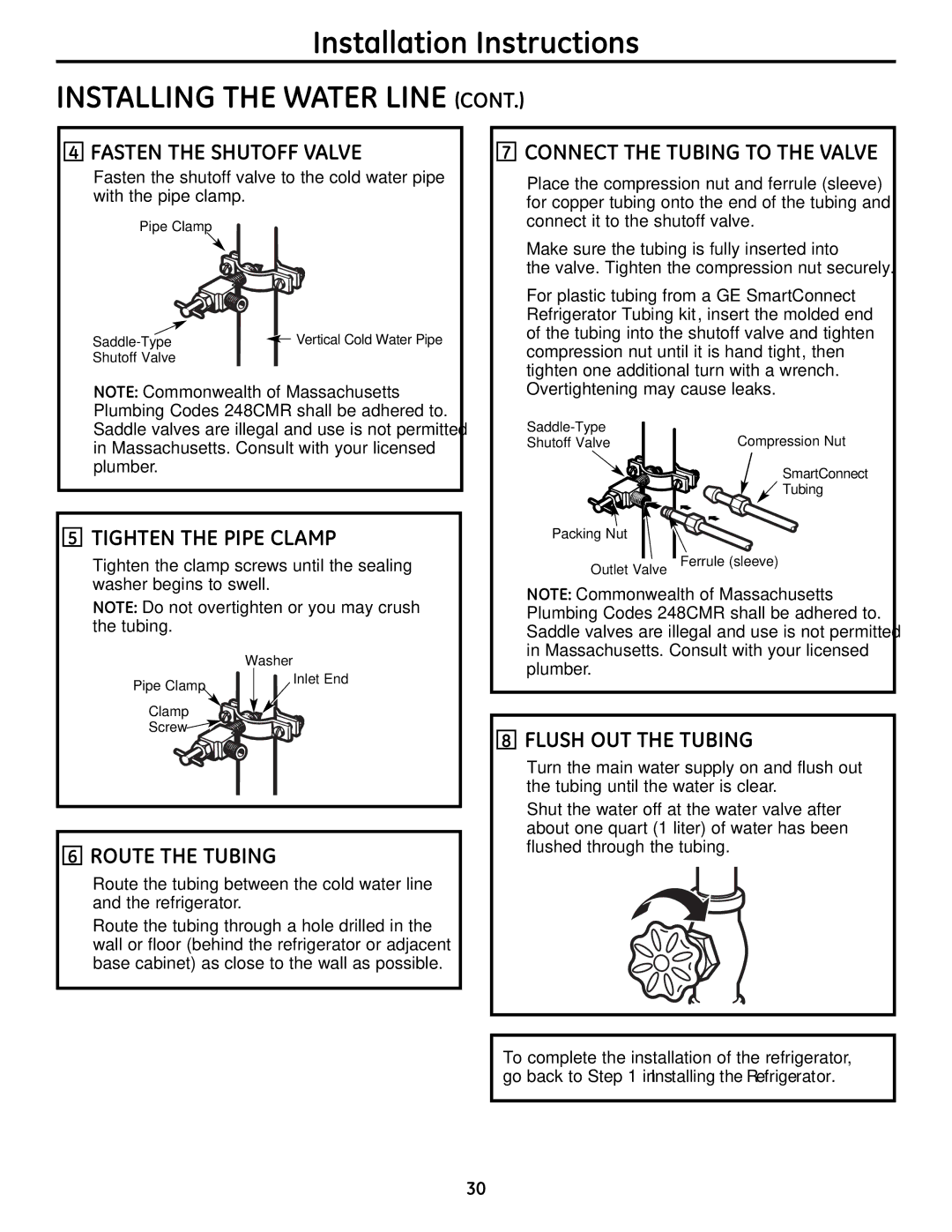 GE 200D9366P004 Fasten the Shutoff Valve, Connect the Tubing to the Valve, Tighten the Pipe Clamp, Route the Tubing 