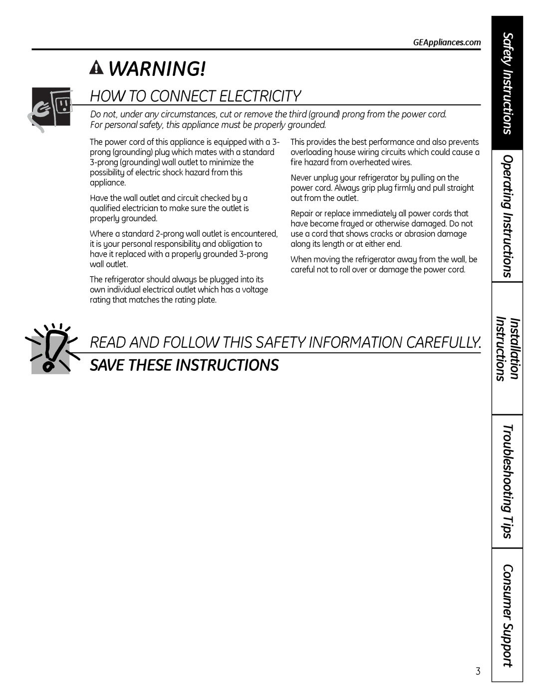 GE 200D9366P019 installation instructions Operating Instructions, GEAppliances.com 