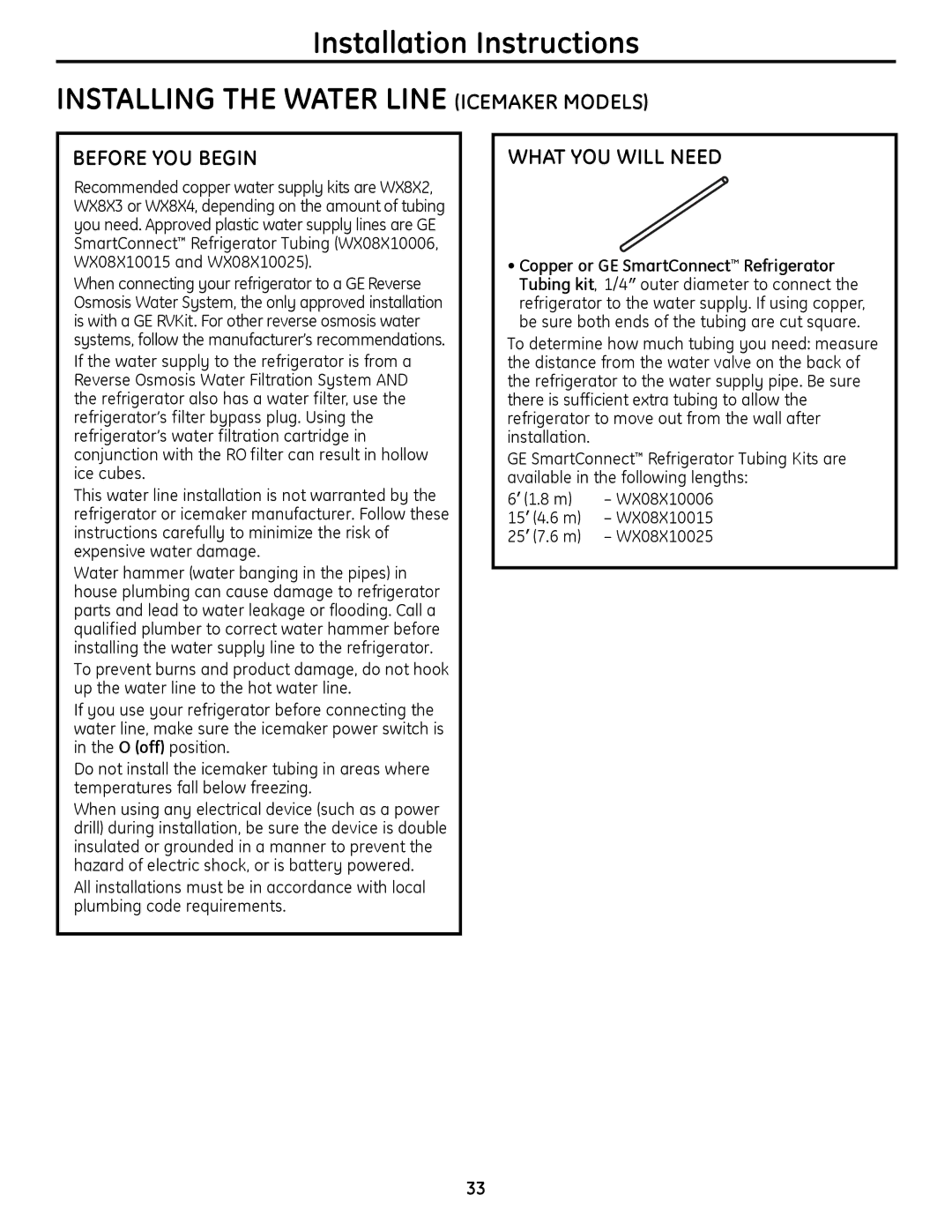 GE 200D9366P019 installation instructions Installing the Water Line Icemaker Models, What YOU will Need 