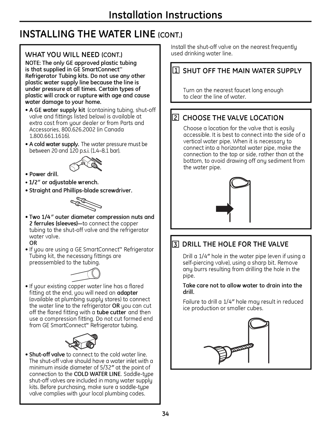 GE 200D9366P019 Installing the Water Line, Shut OFF the Main Water Supply, Choose the Valve Location 