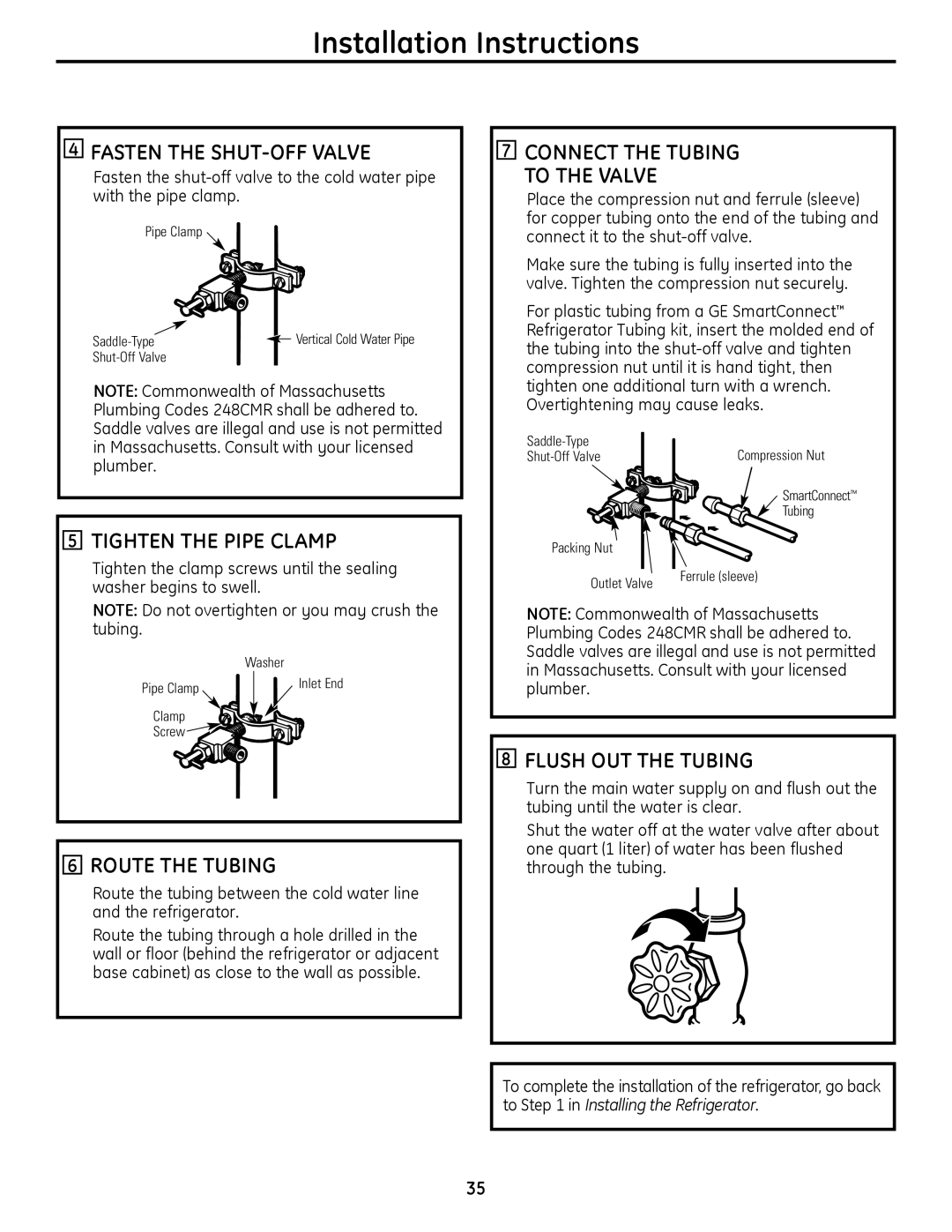 GE 200D9366P019 Fasten the SHUT-OFF Valve, Connect the Tubing To the Valve, Tighten the Pipe Clamp, Route the Tubing 