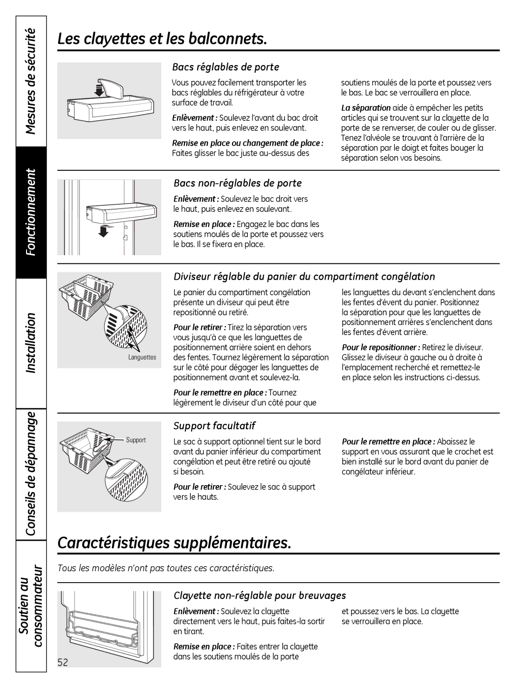 GE 200D9366P019 Caractéristiques supplémentaires, Mesures de, Fonctionnement, Conseils de dépannage 