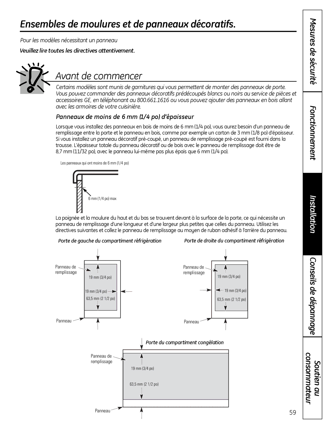 GE 200D9366P019 installation instructions Ensembles de moulures et de panneaux décoratifs, Installation 