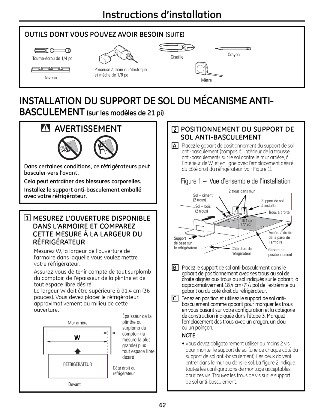 GE 200D9366P019 Outils Dont Vous Pouvez Avoir Besoin Suite, Basculement sur les modèles de 21 pi, Ou un poinçon 