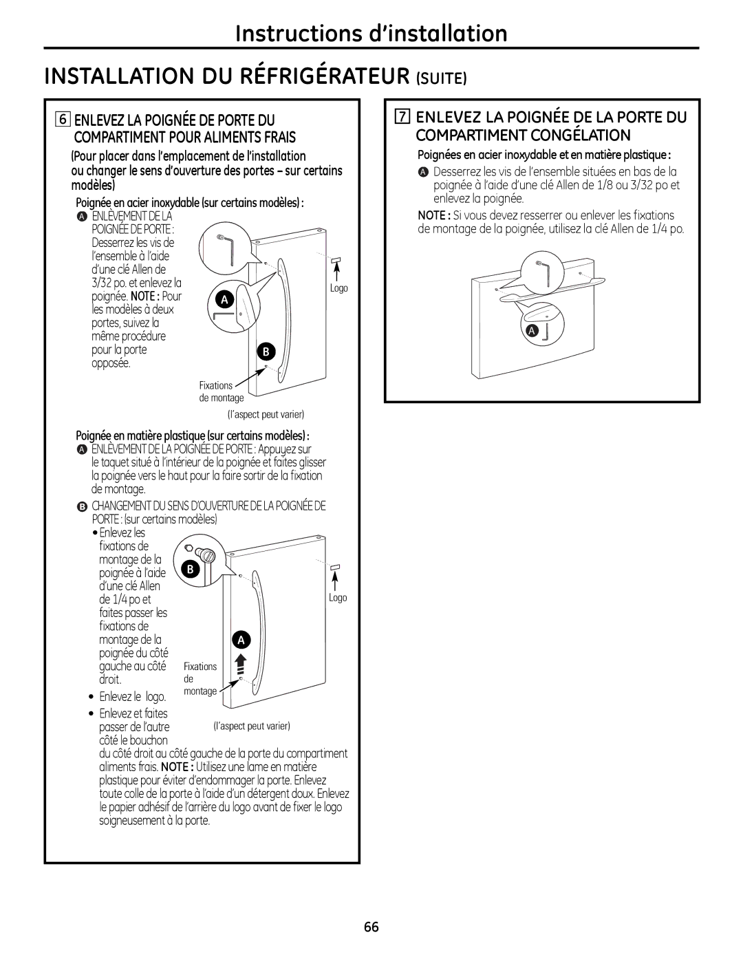 GE 200D9366P019 Poignée en acier inoxydable sur certains modèles, Poignée en matière plastique sur certains modèles 