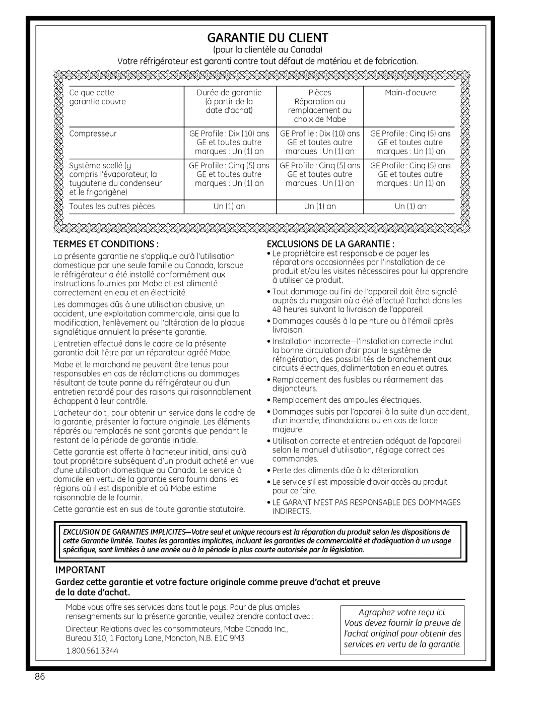 GE 200D9366P019 installation instructions Termes ET Conditions, ExCLUSIONS DE LA Garantie 