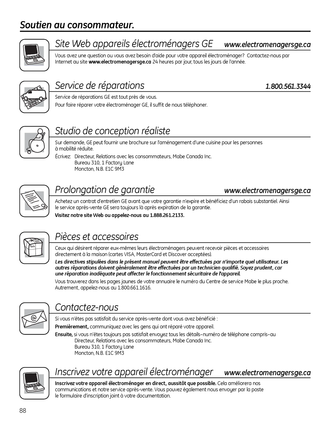 GE 200D9366P019 installation instructions Soutien au consommateur, Service de réparations 