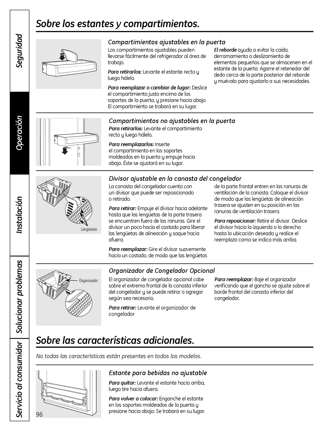 GE 200D9366P019 Sobre las características adicionales, Solucionar problemas, Servicio al consumidor 