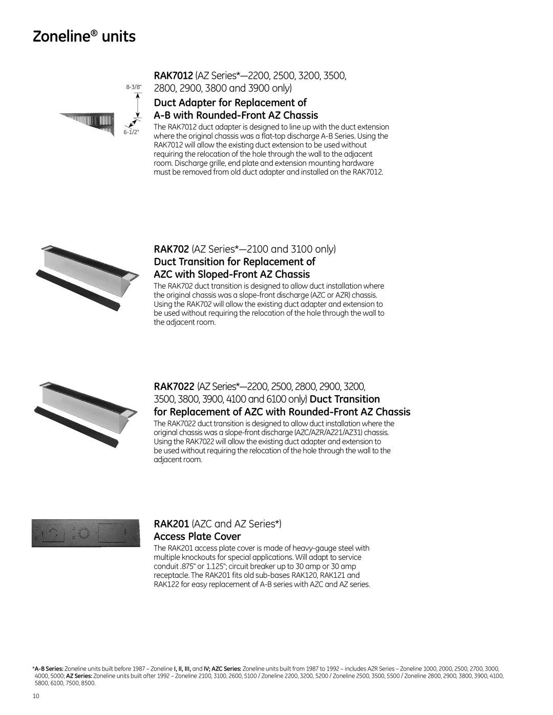 GE 2010 Duct Adapter for Replacement With Rounded-Front AZ Chassis, For Replacement of AZC with Rounded-Front AZ Chassis 