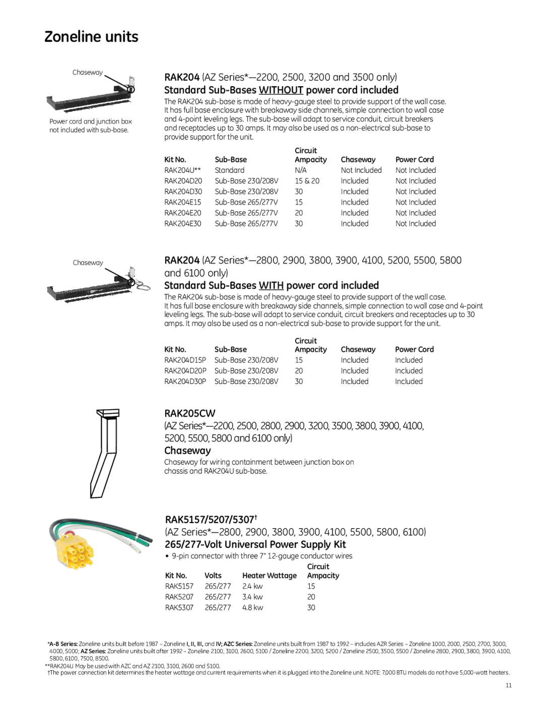 GE 2010 manual Standard Sub-Bases Without power cord included, Standard Sub-Bases with power cord included, Chaseway 