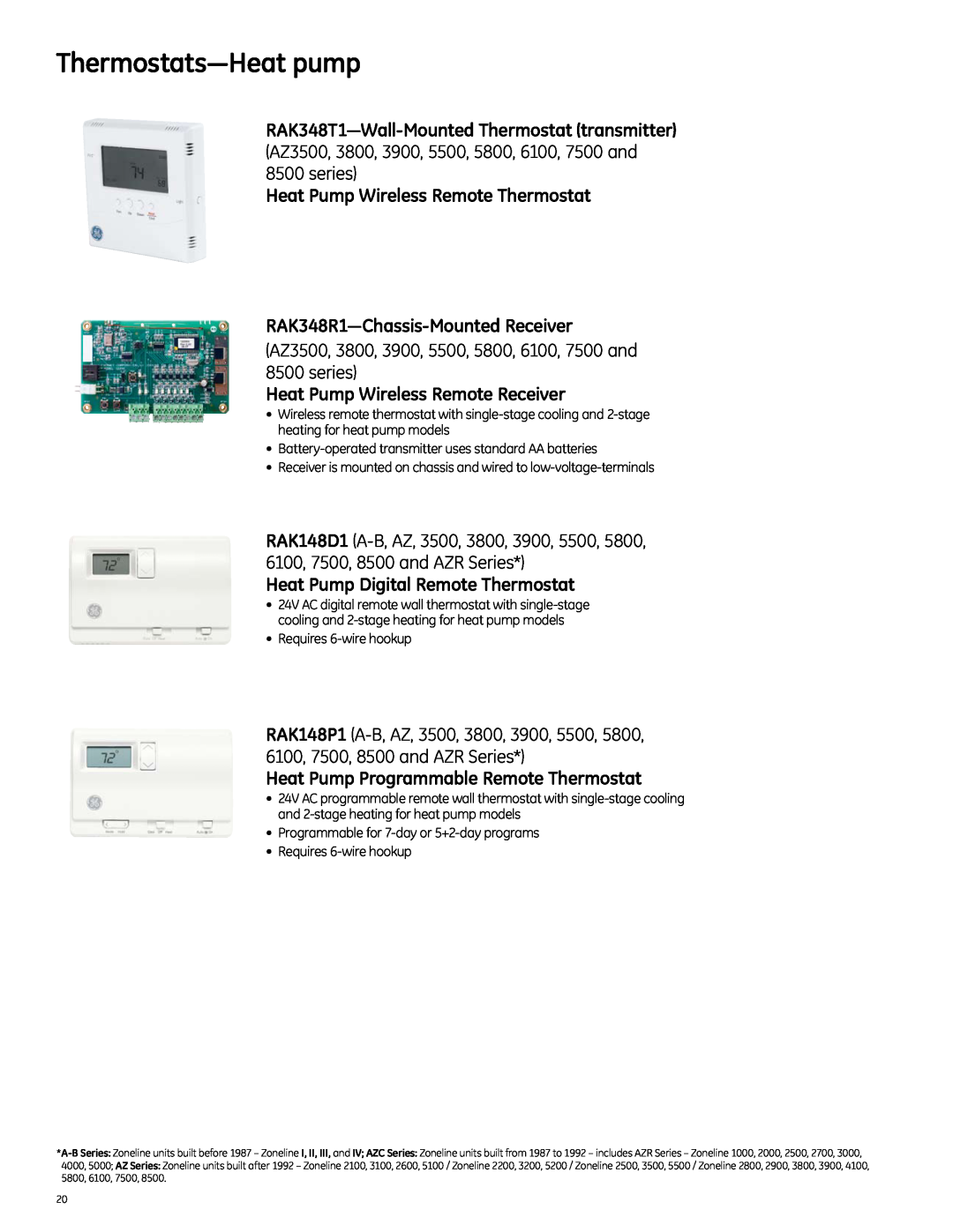 GE 2010 manual Thermostats-Heatpump, Heat Pump Wireless Remote Thermostat, RAK348R1-Chassis-MountedReceiver 