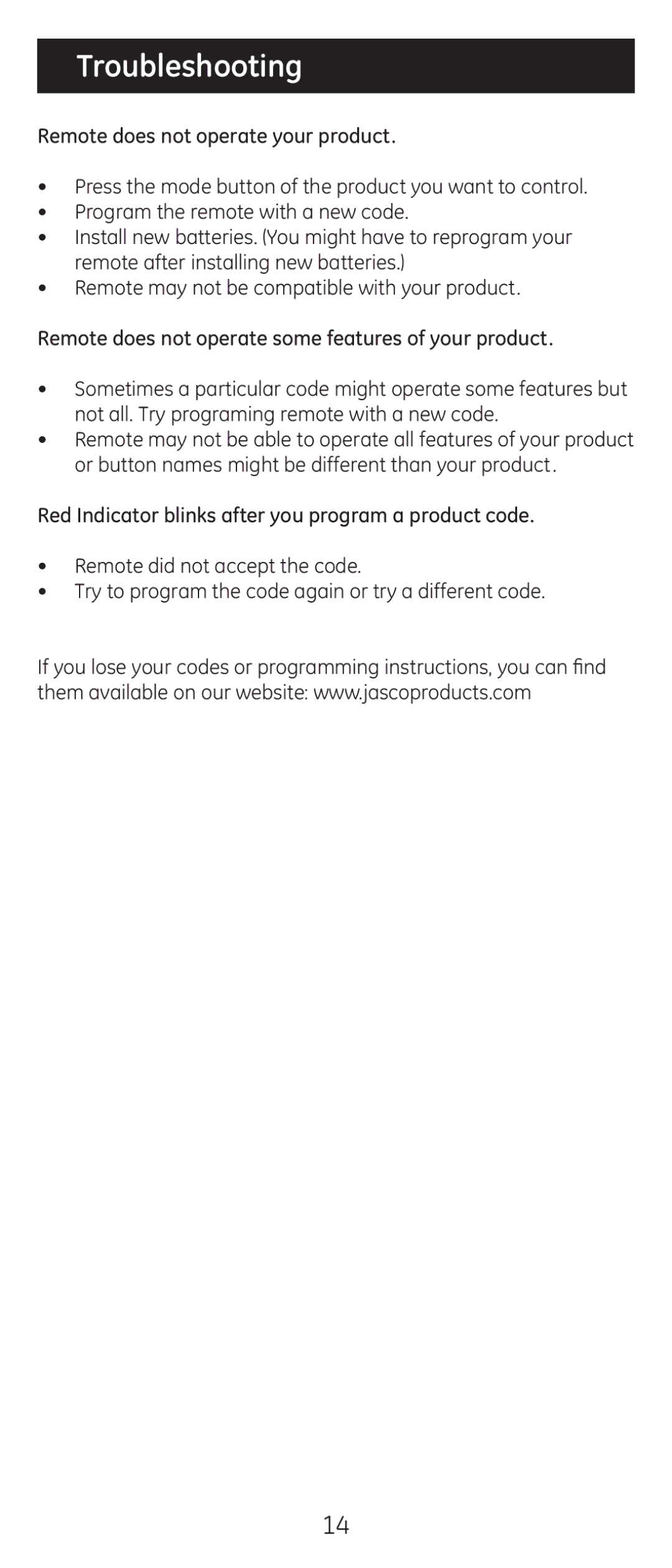 GE 20309 instruction manual Troubleshooting 