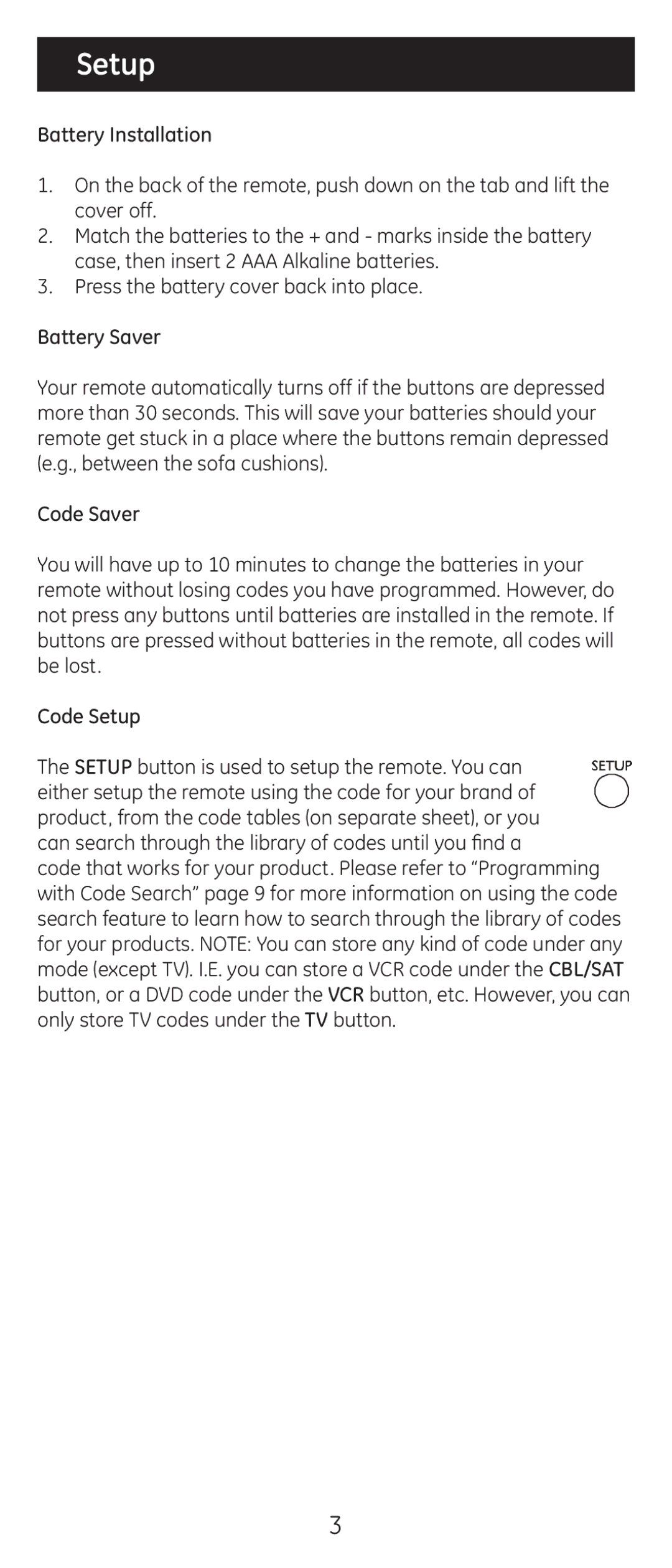 GE 20309 instruction manual Setup 