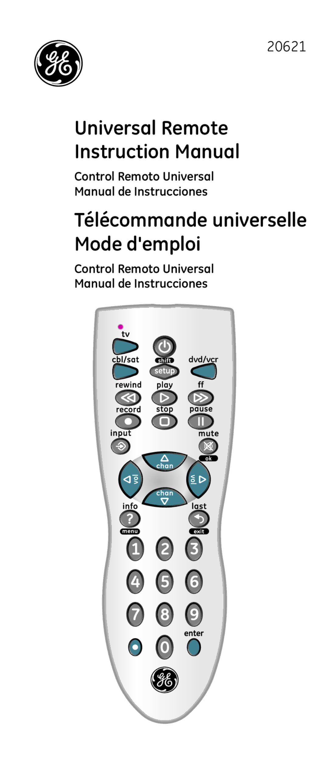 GE 20621 instruction manual Universal Remote, Control Remoto Universal Manual de Instrucciones 