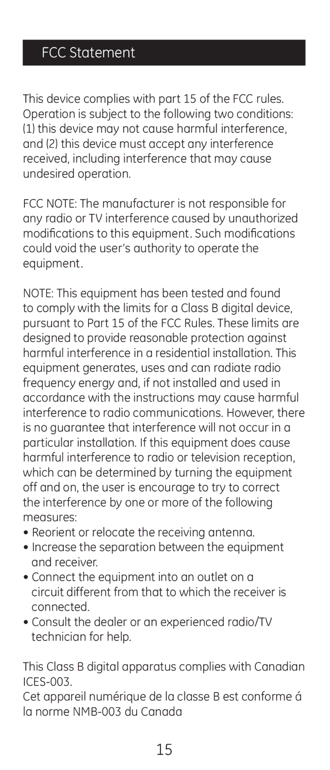 GE 20621 instruction manual FCC Statement 