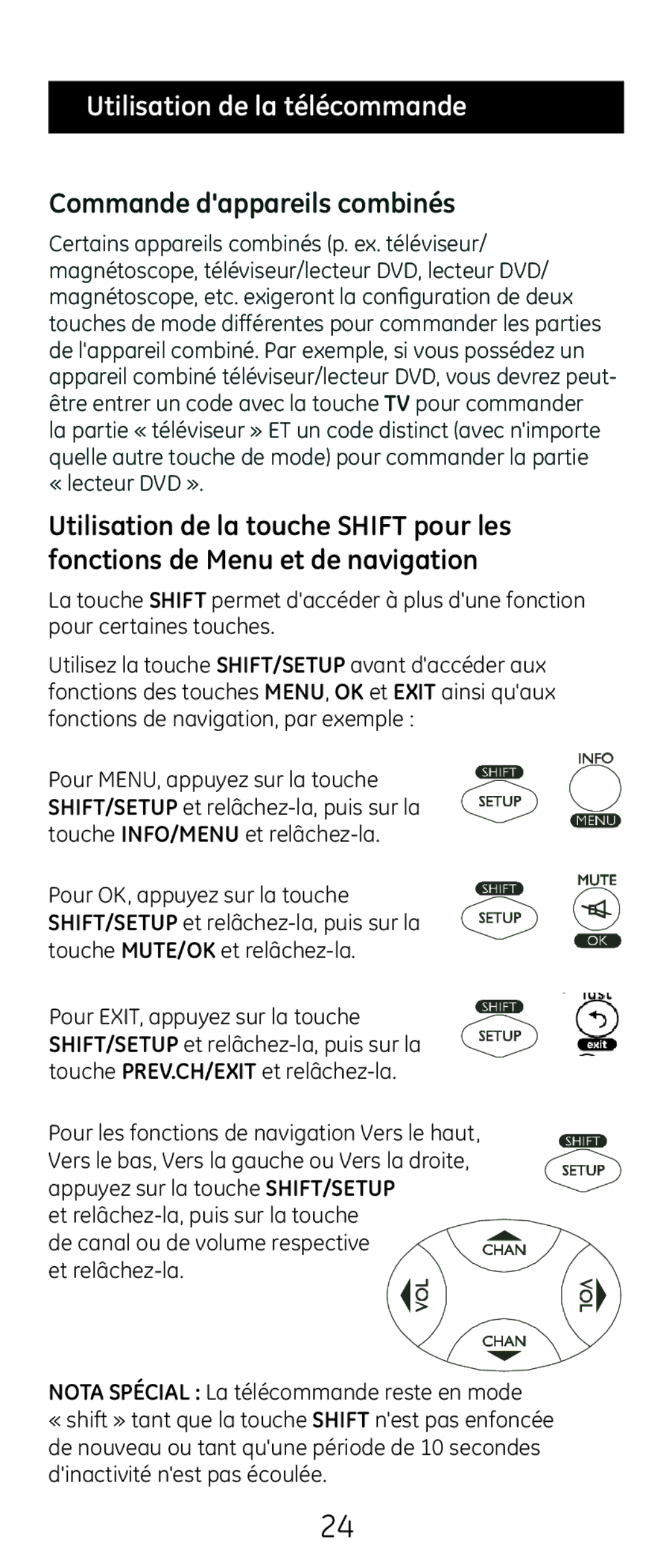 GE 20621 instruction manual Utilisation de la télécommande, Commande dappareils combinés 