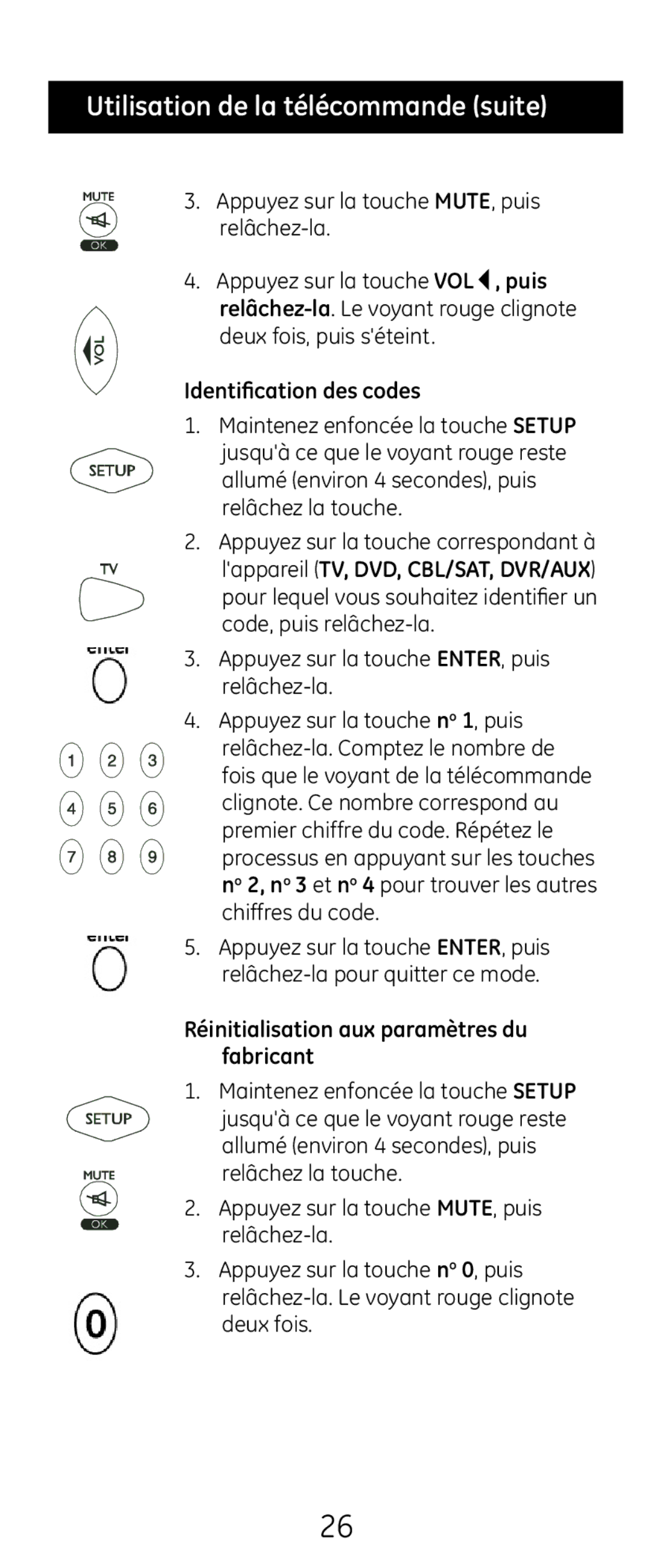 GE 20621 instruction manual Identification des codes 