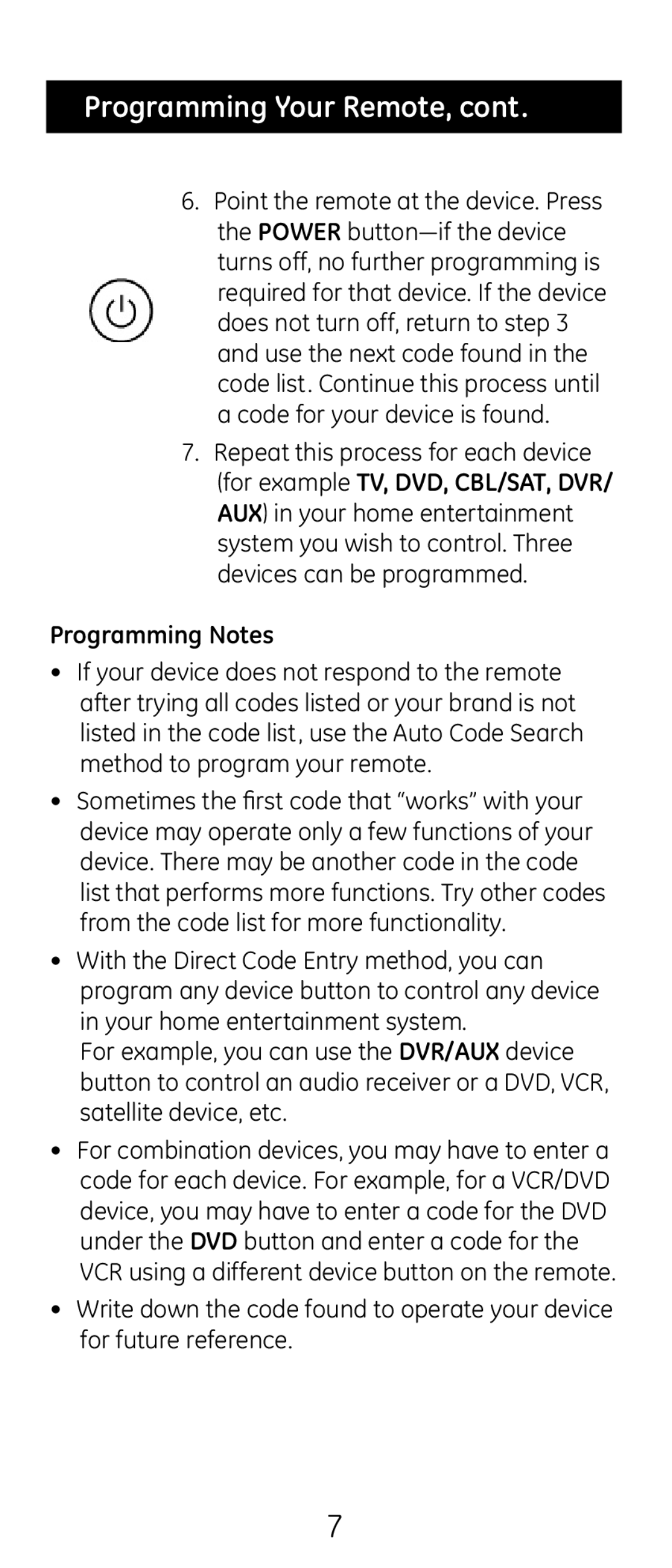 GE 20621 instruction manual Programming Your Remote, Programming Notes 