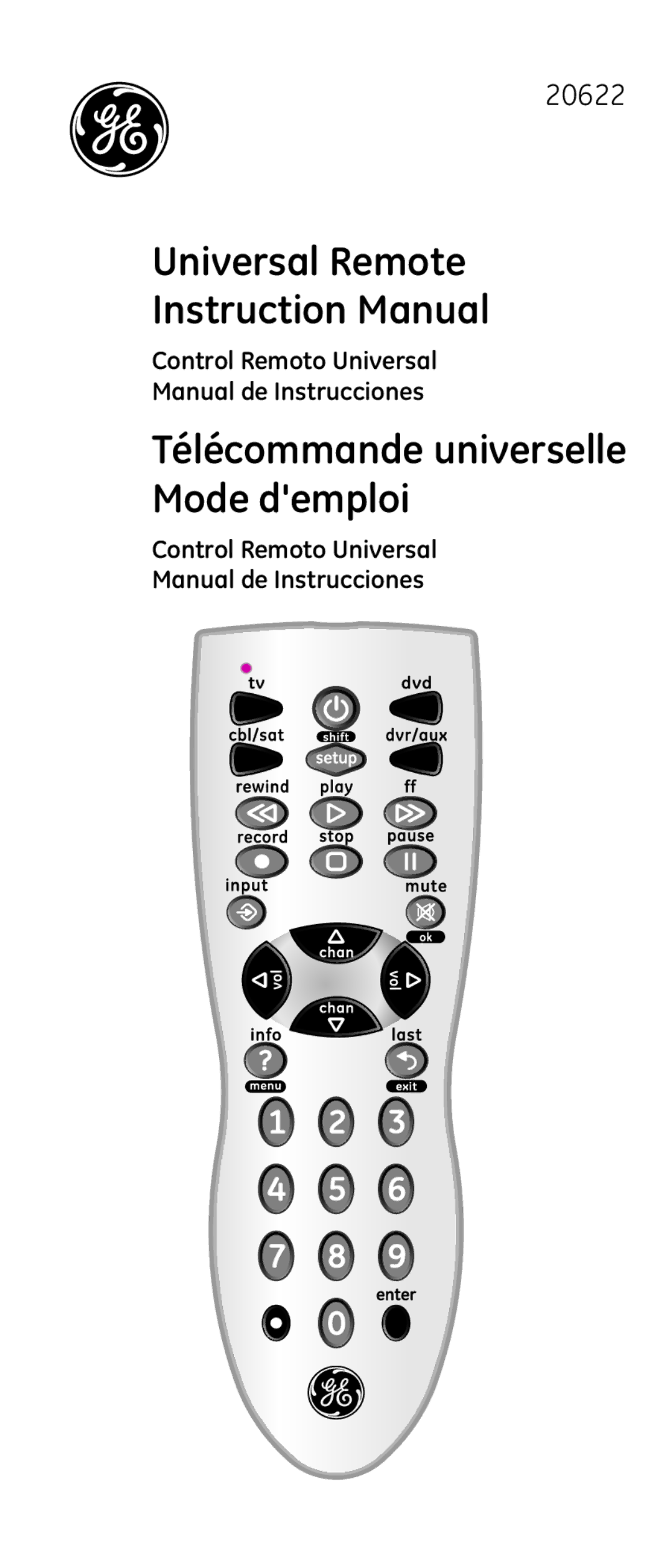 GE 20622 instruction manual Universal Remote, Control Remoto Universal Manual de Instrucciones 