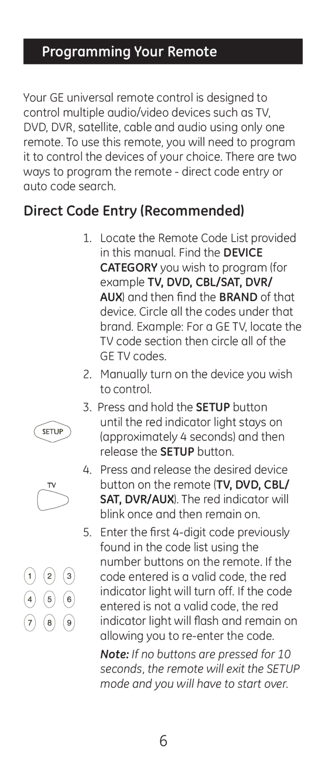 GE 20622 instruction manual Programming Your Remote, Direct Code Entry Recommended 