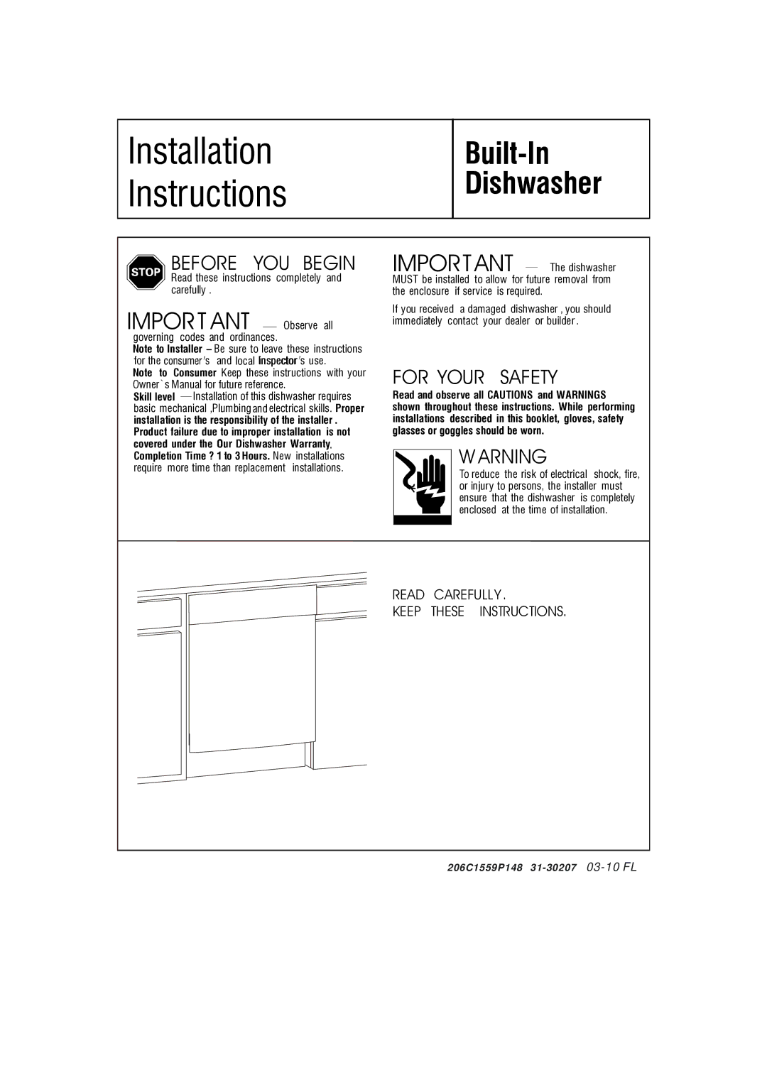 GE 206C1559P148 installation instructions Read Carefully Keep These Instructions, For Local Iinspector′s use 