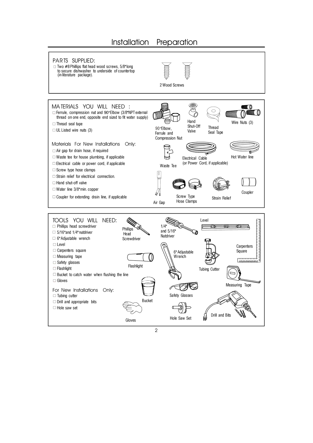 GE 206C1559P148 installation instructions Parts Supplied, MA Terials YOU will Need, Tools, Installations 