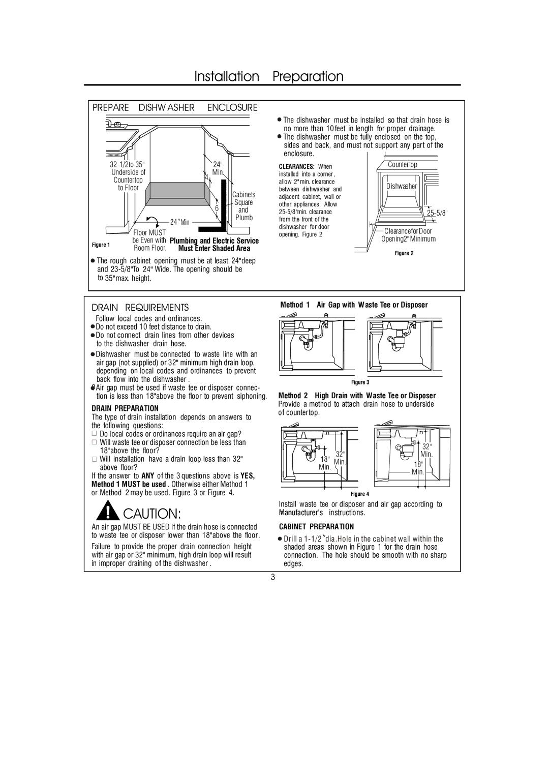 GE 206C1559P148 Prepare Dishw Asher Enclosure, Drain Requirements, Method 1 Air Gap with Waste Tee or Disposer 