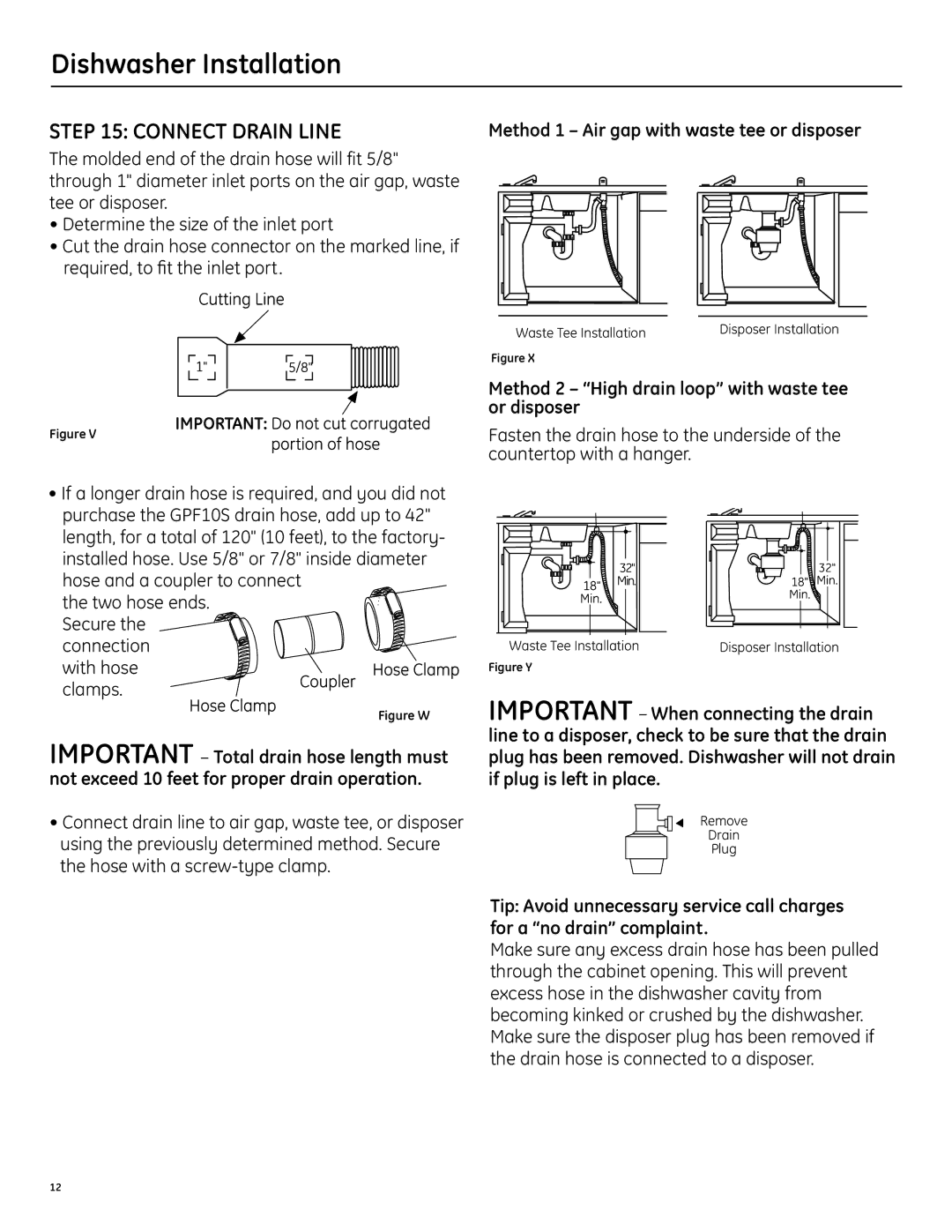 GE 206C1559P195 installation instructions Connect Drain Line, Figure W 