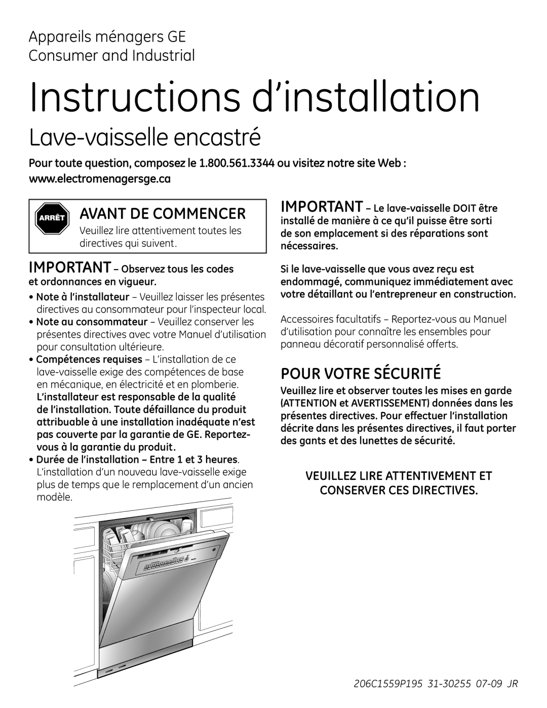 GE 206C1559P195 installation instructions Veuillez Lire Attentivement ET Conserver CES Directives 