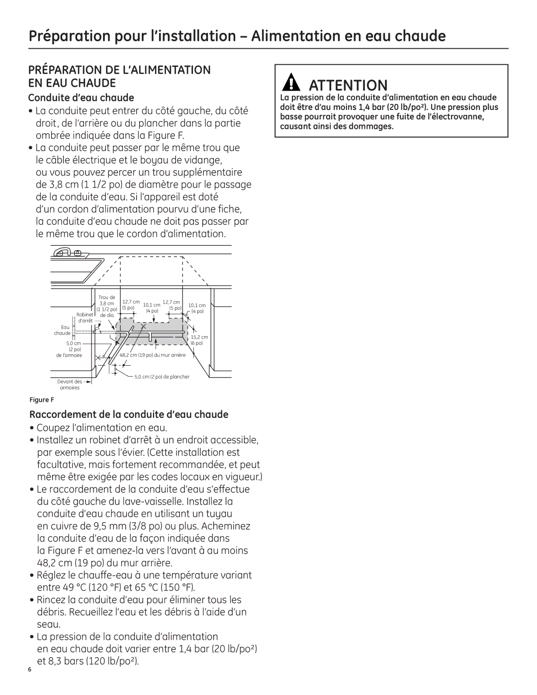 GE 206C1559P195 Préparation pour l’installation Alimentation en eau chaude, Préparation DE L’ALIMENTATION EN EAU Chaude 