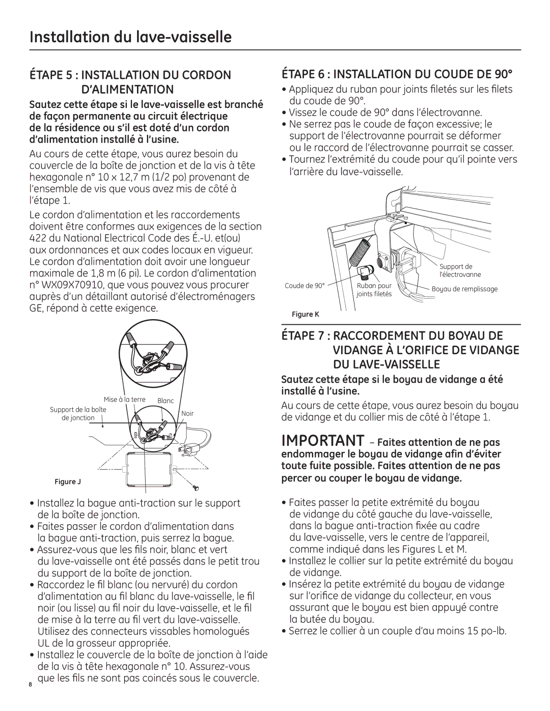 GE 206C1559P195 Étape 5 Installation DU Cordon ’ALIMENTATION, Que les fils ne sont pas coincés sous le couvercle 