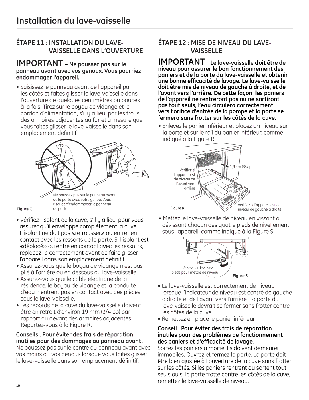 GE 206C1559P195 installation instructions Étape 12 Mise DE Niveau DU LAVE- Vaisselle, Figure R 