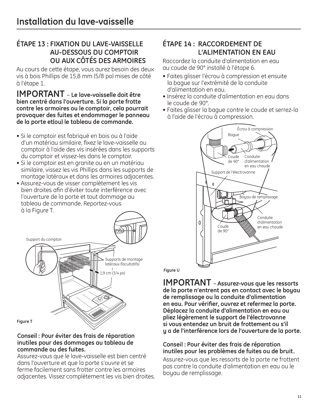 GE 206C1559P195 installation instructions Étape 14 Raccordement DE L’ALIMENTATION EN EAU, FerruleBague 